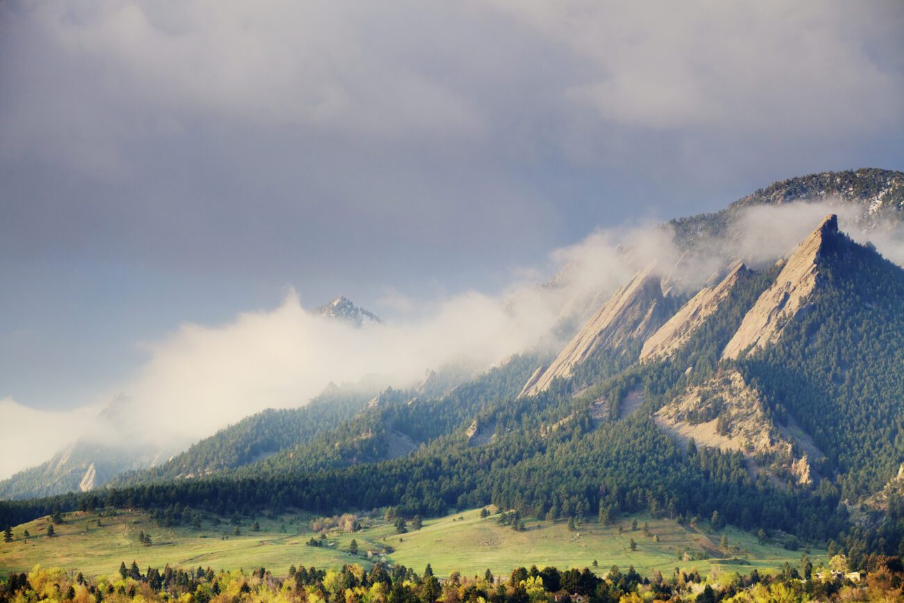 First Light on the Boulder Colorado Flatirons as a storm clears.